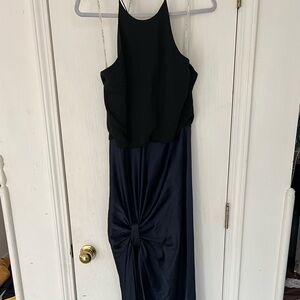 Halston Heritage One Shoulder Black and Navy Dress